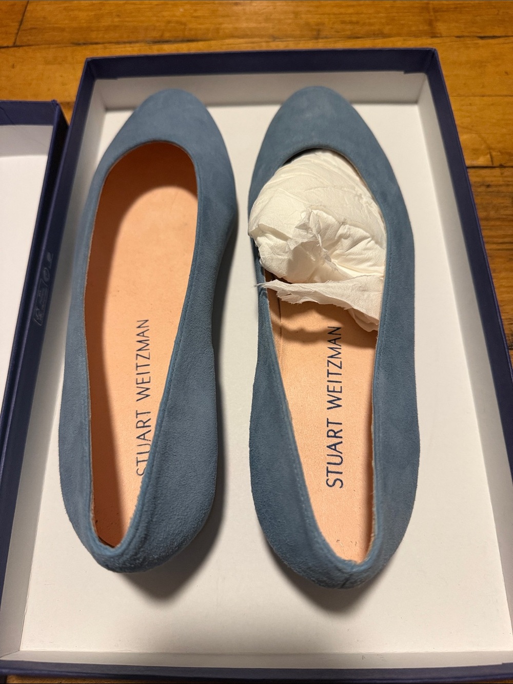 Stuart Weitzman Chic Blue Suede Ballet Flats Size 6M With Box
